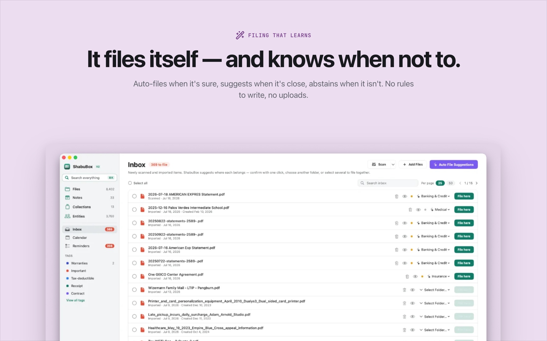 ShabuBox learns your folders and files new documents for you.